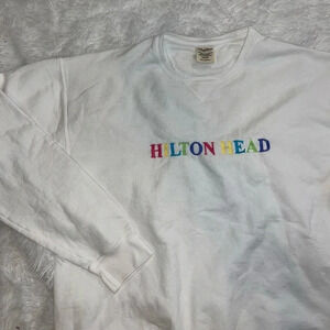 Hilton Head White Crewneck Comfort Colors Embroidered Sweatshirt size Medium